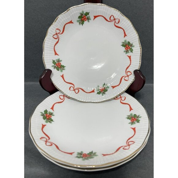 Set of 3 Walbrzych Holiday Ribbon Ribbed Salad Plate Shallow Dish 7 InExcellent - Picture 1 of 6